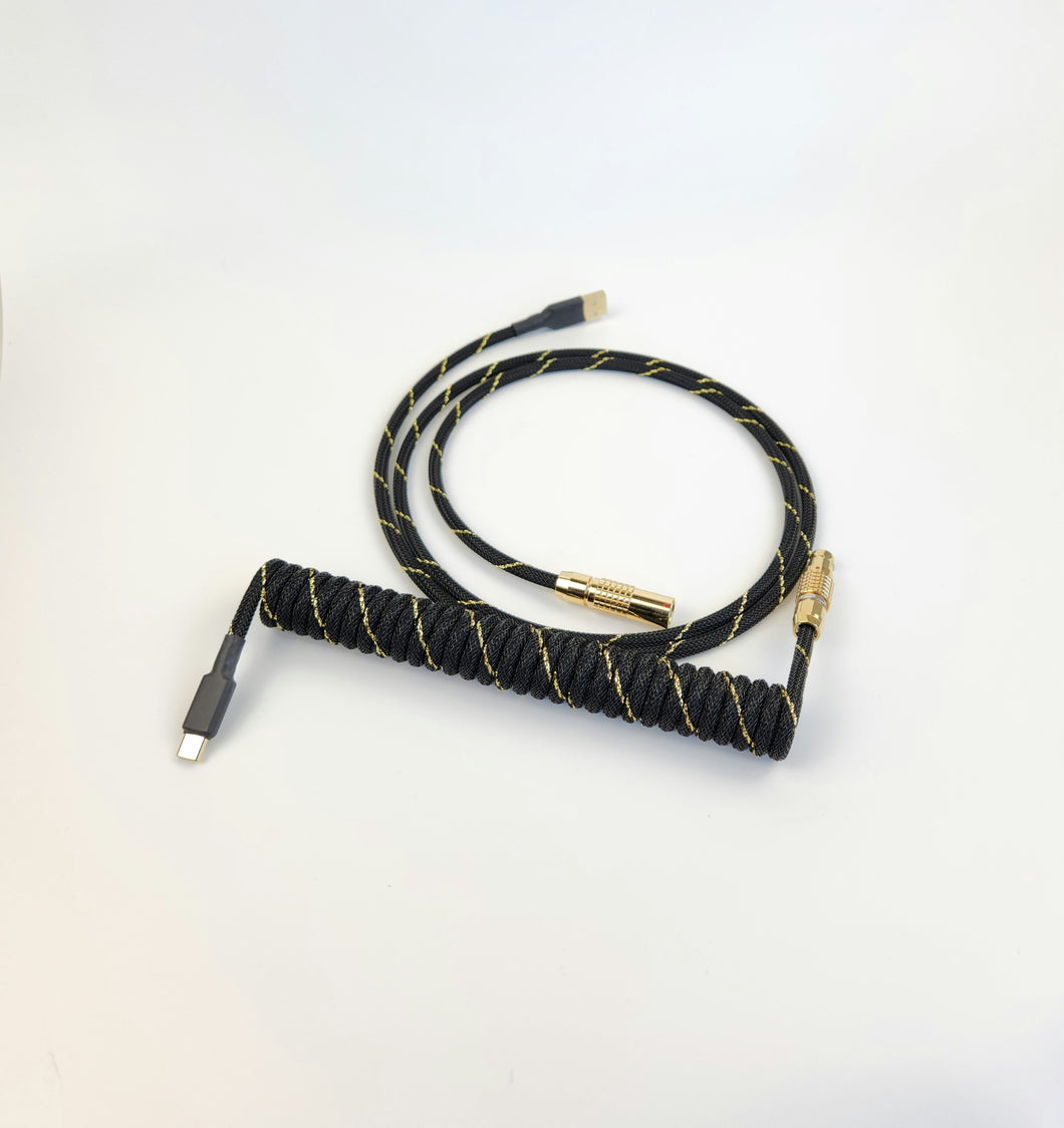 Black Gold Spiral Cable - Coiled - Gold Lemo