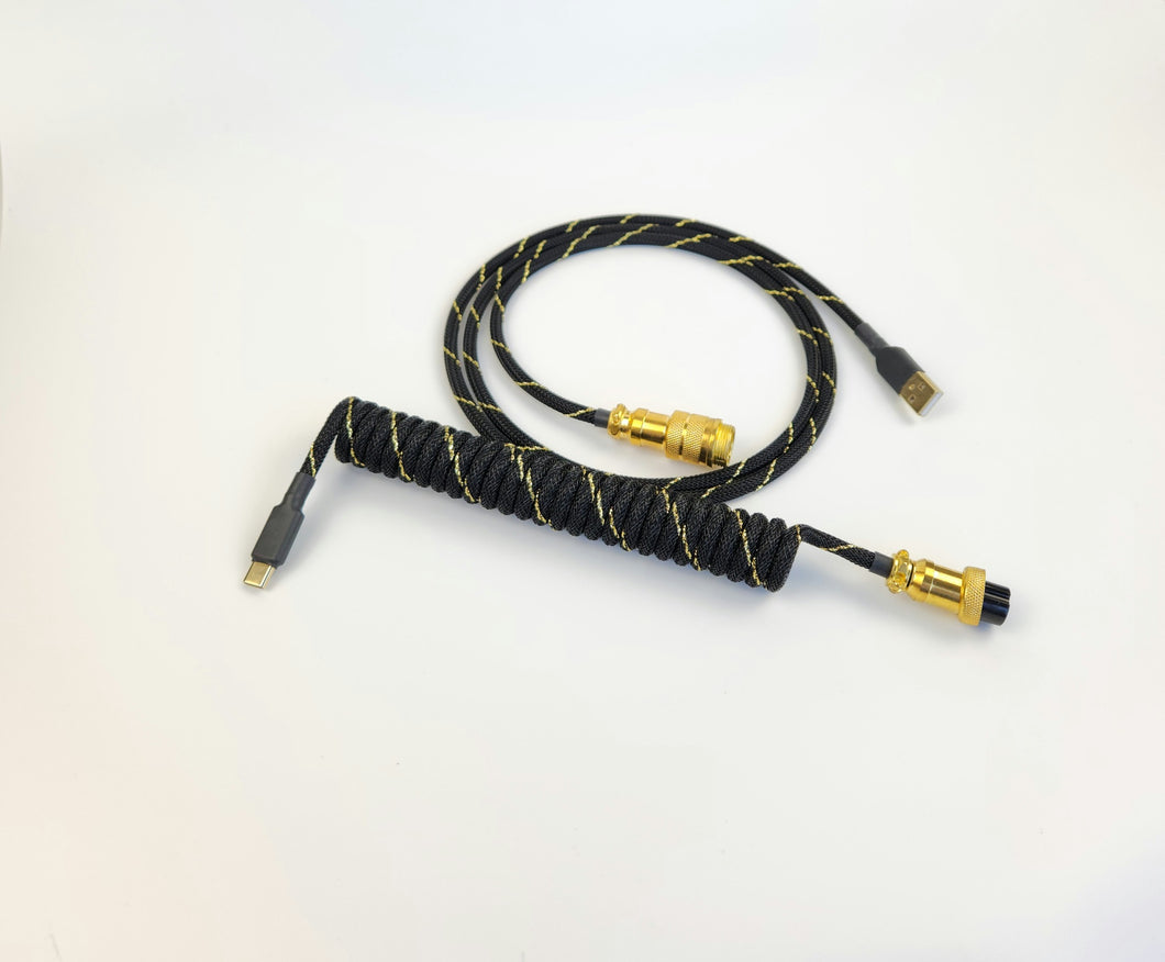Black Gold Spiral Cable - Coiled - Gold Aviator